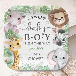 Safari Animals Baby Shower Boy Tropical Jungle Paper Plate