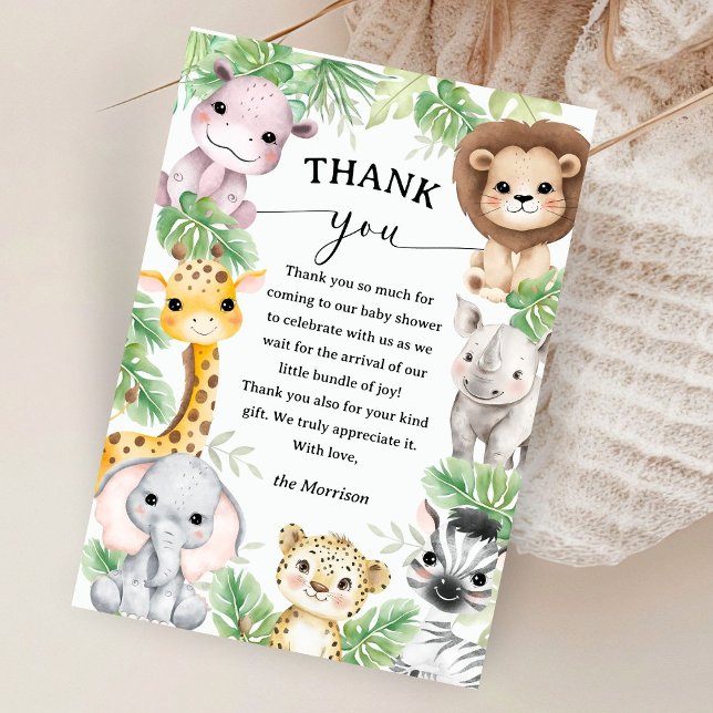 Safari Animals Baby Shower Boy Tropical Thank You Card (Creator Uploaded)