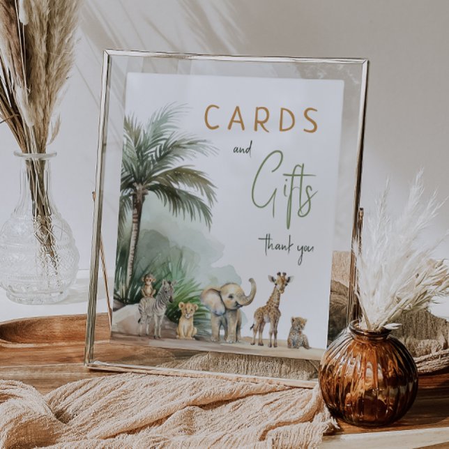 Safari Animals Baby Shower Cards and Gifts Sign (Creator Uploaded)
