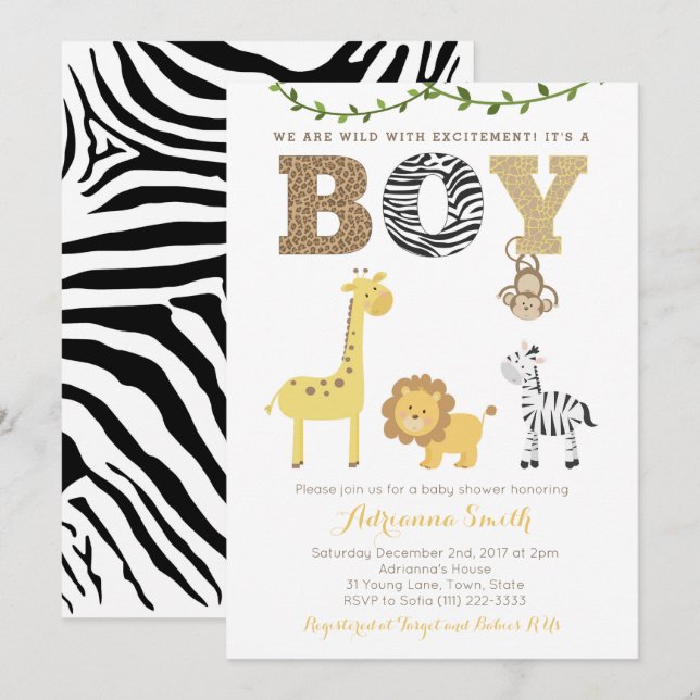 Safari animals Baby Shower Cards, animal print Invitation (Front/Back)