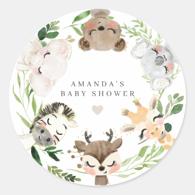 Safari Animals Baby Shower  Classic Round Sticker (Front)