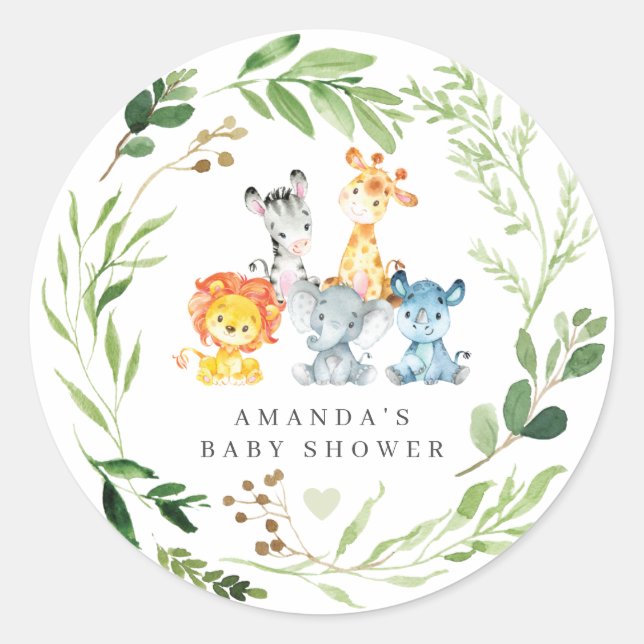 Safari Animals Baby Shower  Classic Round Sticker (Front)