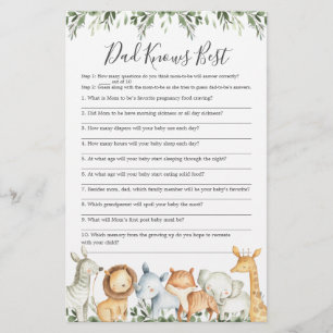 Safari Animals Baby Shower Dad Knows Best Game
