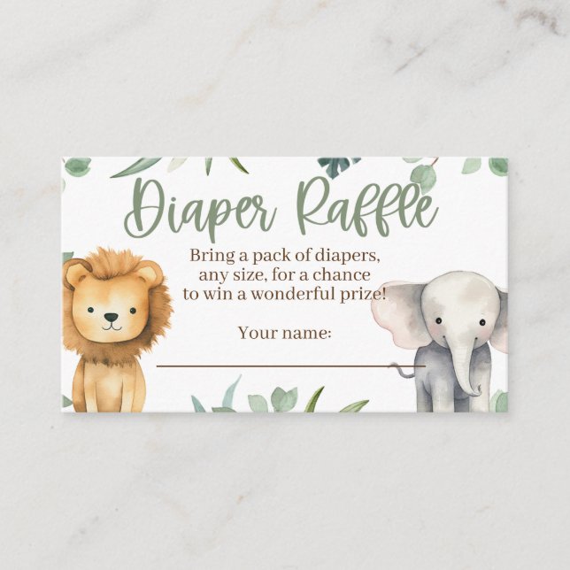 Safari Animals Baby Shower Diaper Raffle Card (Front)
