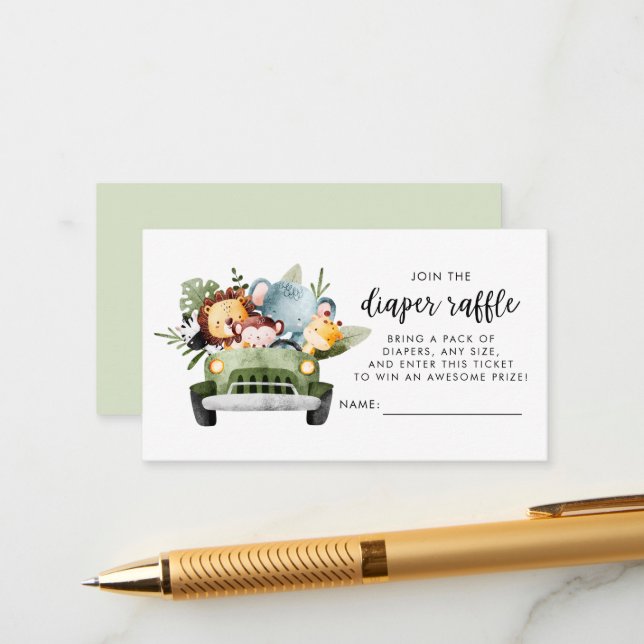 Safari Animals Baby Shower Diaper Raffle Enclosure Card (Front/Back In Situ)