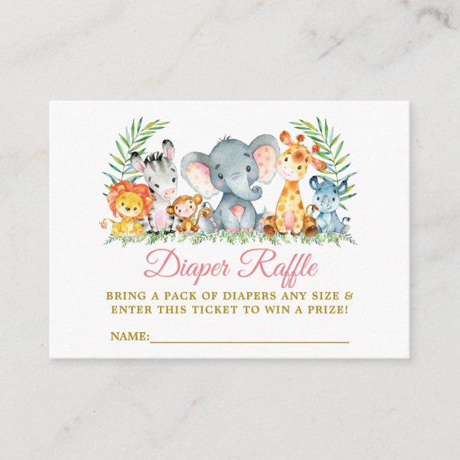 Safari Animals Baby Shower Diaper Raffle Ticket Pk Enclosure Card (Front)
