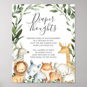 Safari Animals Baby Shower Diaper Thoughts Sign