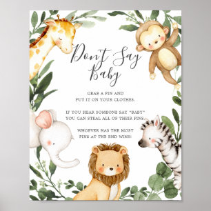 Safari Animals Baby Shower Don't Say Baby Sign