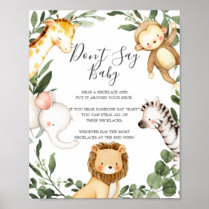 Safari Animals Baby Shower Don't Say Baby Sign