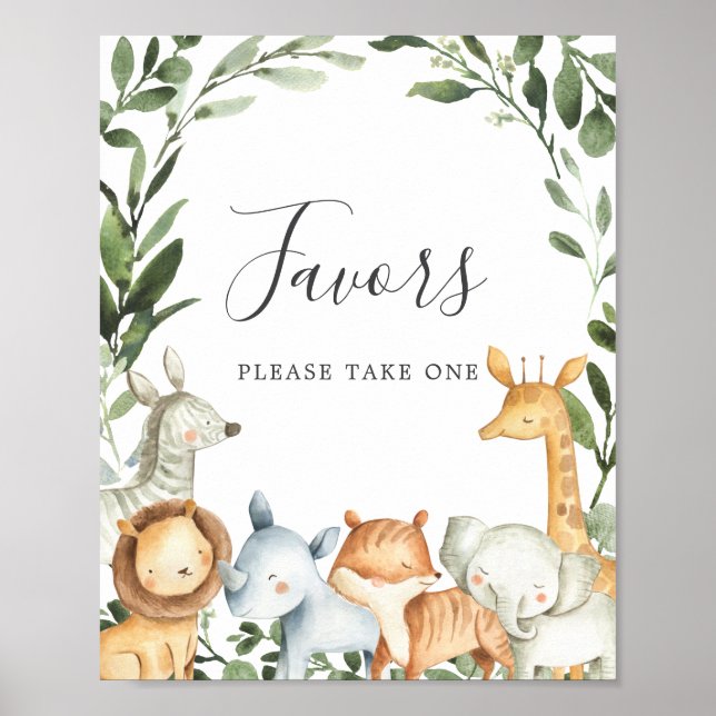 Safari Animals Baby Shower Favors Sign (Front)