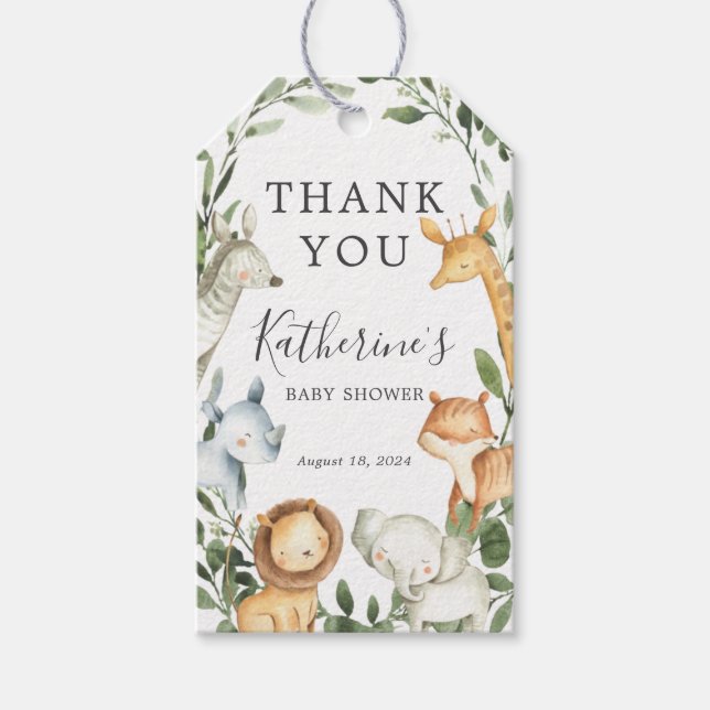 Safari Animals Baby Shower Favour Tag (Front)