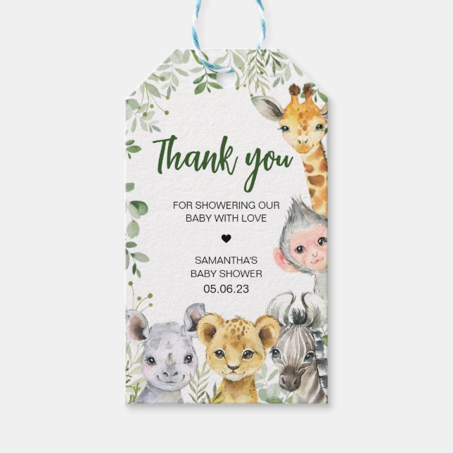 Safari Animals Baby Shower Favour Tags (Front)