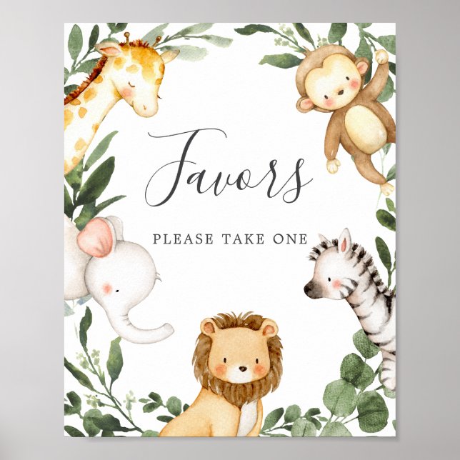 Safari Animals Baby Shower Favours Sign (Front)