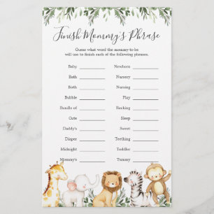 Safari Animals Baby Shower Finish Mummy's Phrase