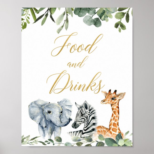 Safari animals baby shower food and drinks sign (Front)