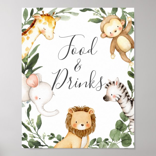 Safari Animals Baby Shower Food and Drinks Sign (Front)
