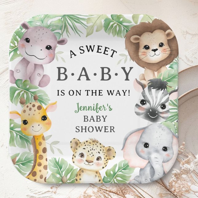 Safari Animals Baby Shower Gender Neutral Jungle Paper Plate (Creator Uploaded)
