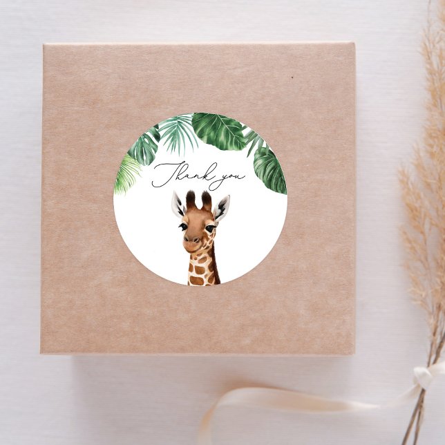 Safari Animals Baby Shower Giraffe Classic Round Sticker (Creator Uploaded)