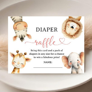Safari Animals Baby Shower Girl Diaper Raffle Enclosure Card