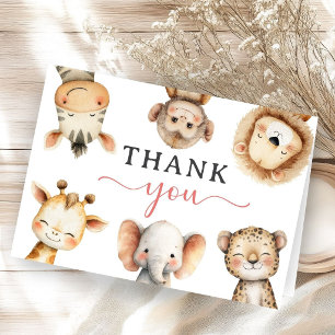 Safari Animals Baby Shower Girl Folded Thank You Card