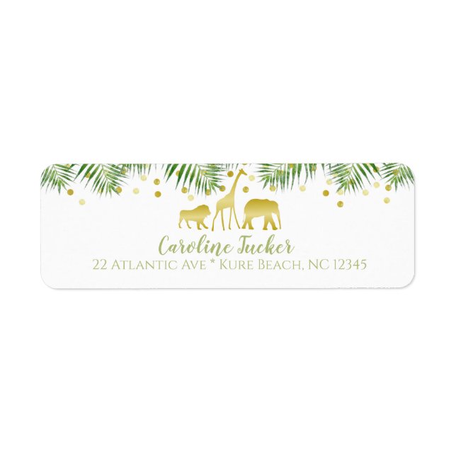 Safari Animals Baby Shower Gold Address Label (Front)