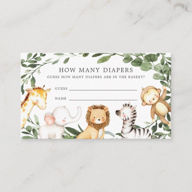 Safari Animals Baby Shower Guess How Many Diapers Enclosure Card (Front)