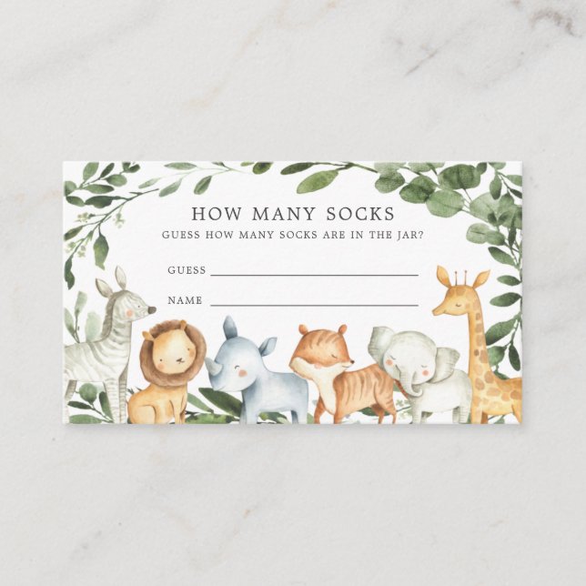 Safari Animals Baby Shower Guess How Many Socks Enclosure Card (Front)