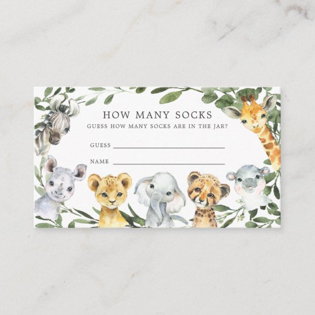 Safari Animals Baby Shower Guess How Many Socks Enclosure Card (Front)