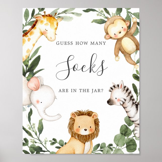 Safari Animals Baby Shower Guess How Many Socks Poster (Front)