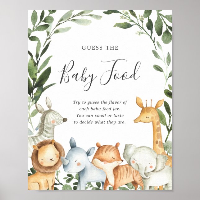 Safari Animals Baby Shower Guess The Baby Food Poster (Front)
