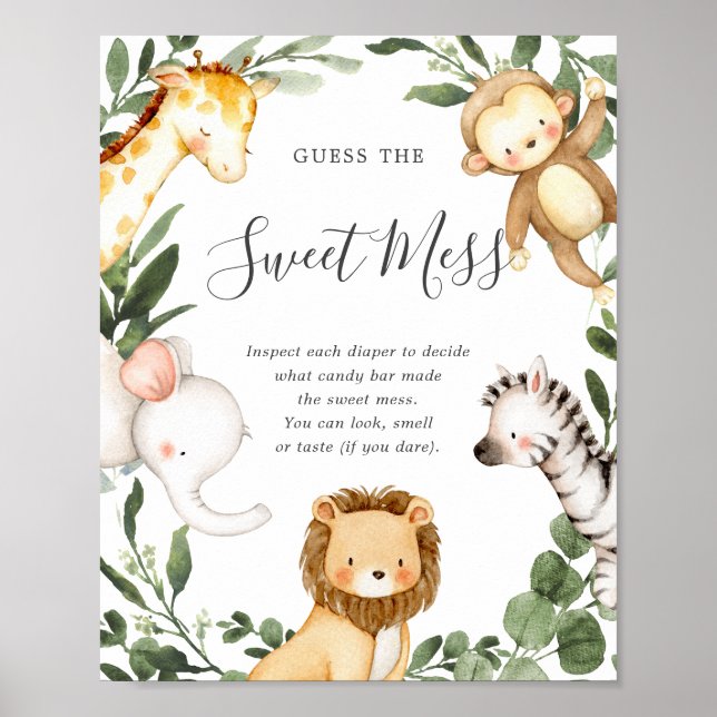 Safari Animals Baby Shower Guess The Sweet Mess Po Poster (Front)
