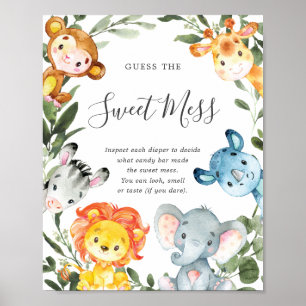 Safari Animals Baby Shower Guess The Sweet Mess Poster