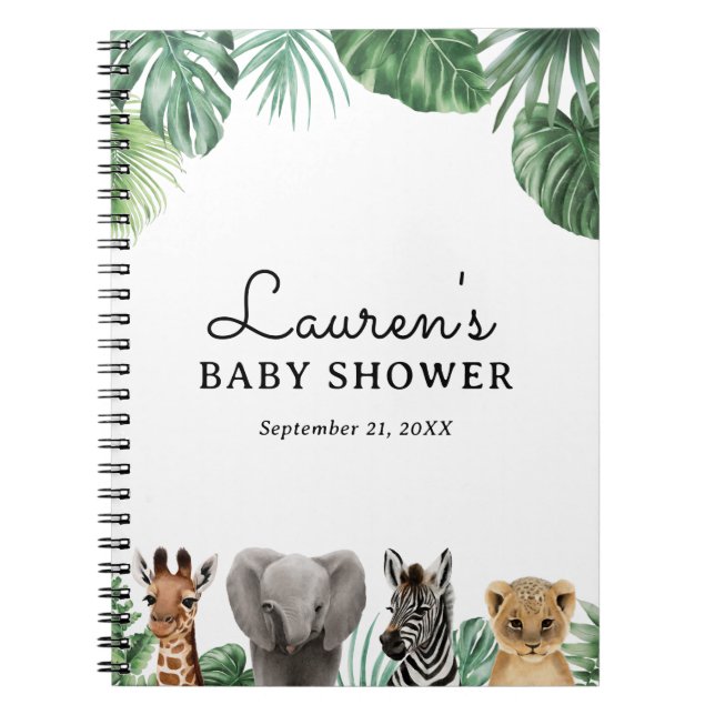 Safari Animals Baby Shower Guest Book (Front)