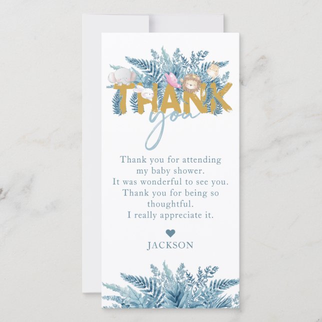 Safari Animals Baby Shower I Birthday Thank You Card (Front)