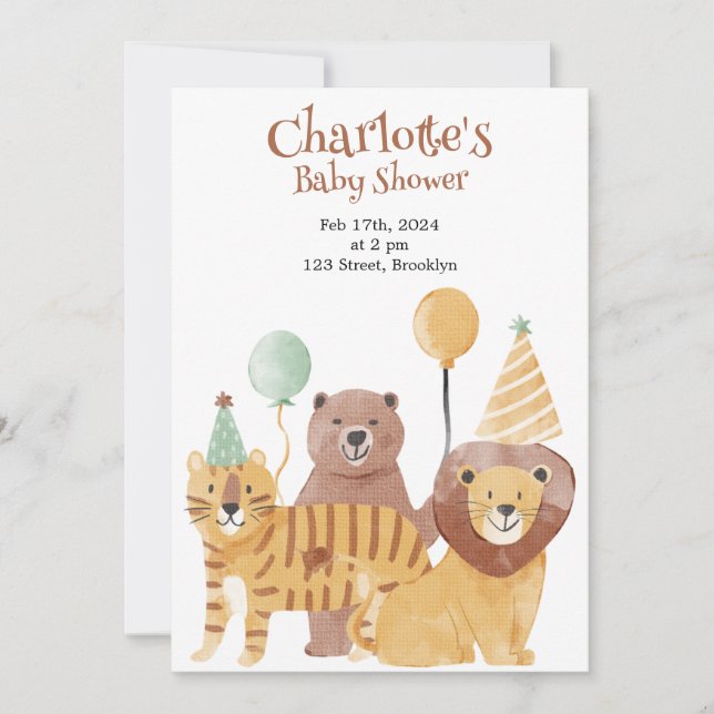 Safari Animals Baby Shower Invitation (Front)