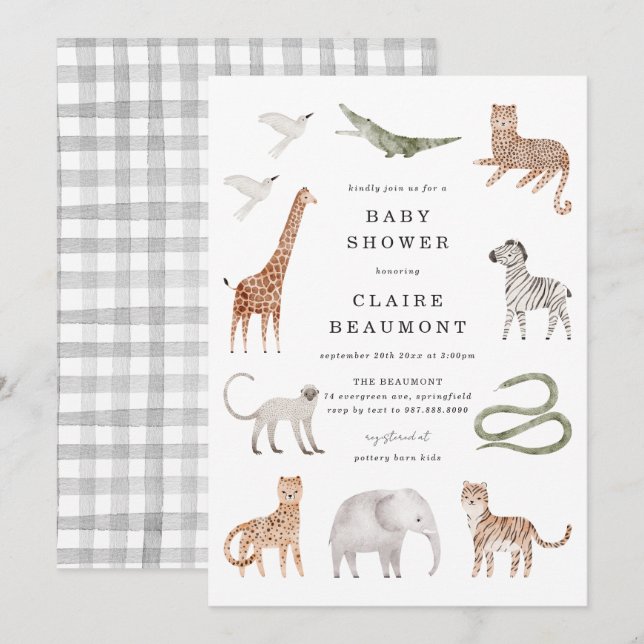 Safari Animals Baby Shower Invitation (Front/Back)