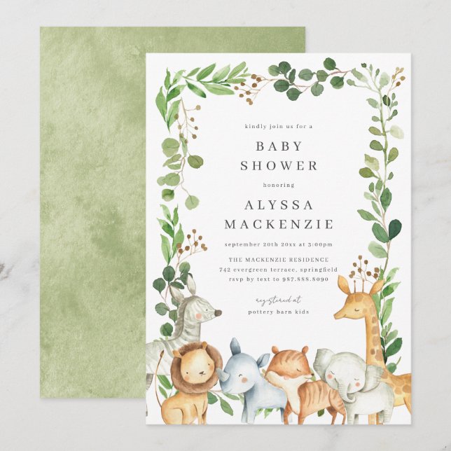 Safari Animals Baby Shower Invitation (Front/Back)