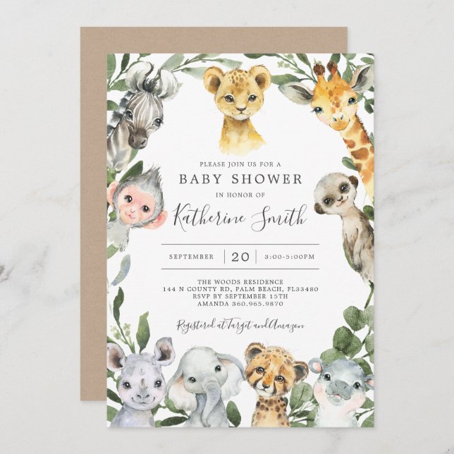 Safari Animals Baby Shower Invitation (Front/Back)