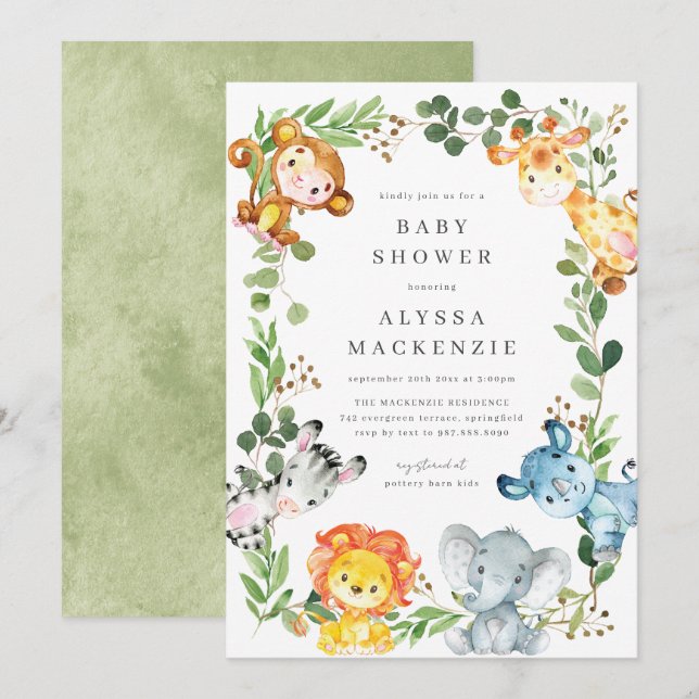 Safari Animals Baby Shower Invitation (Front/Back)