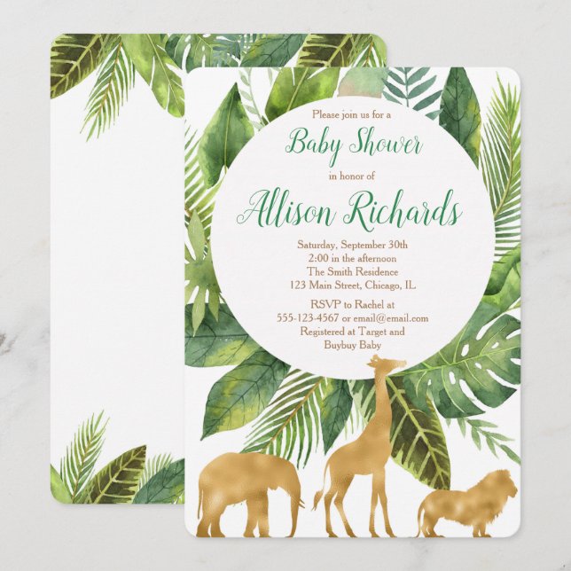 Safari animals baby shower invitation (Front/Back)