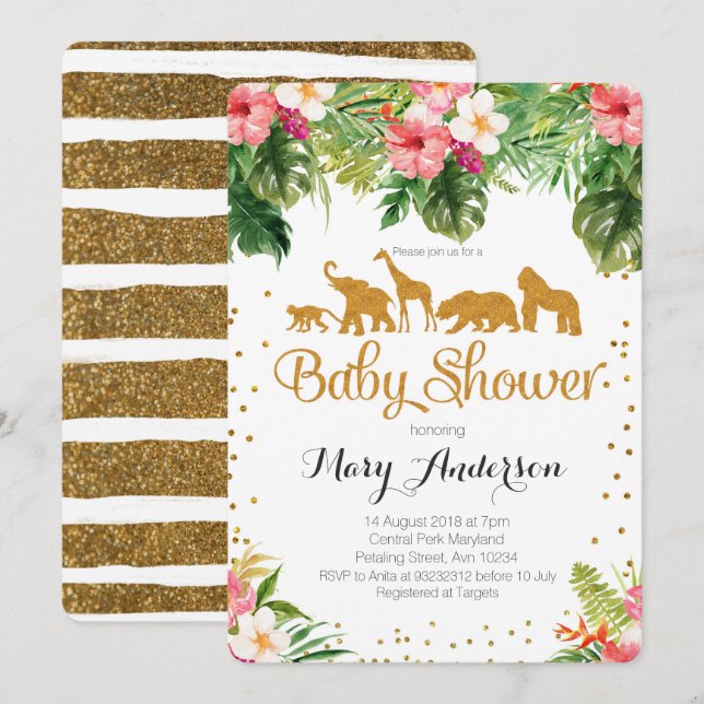 Safari Animals Baby Shower Invitation (Front/Back)