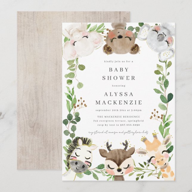 Safari Animals Baby Shower Invitation (Front/Back)