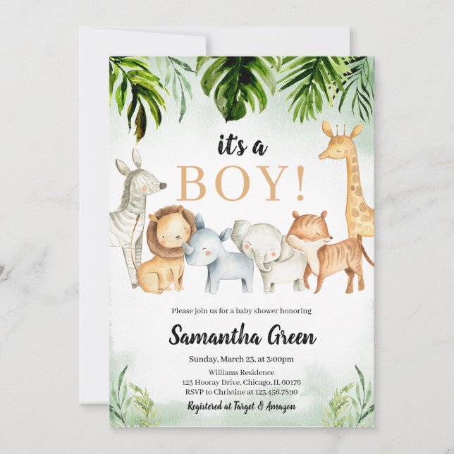 Safari Animals Baby Shower Invitation (Front)