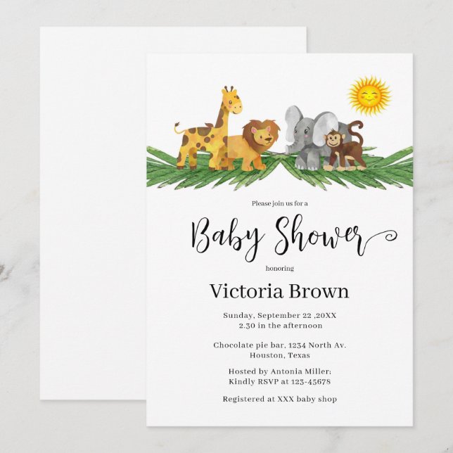 Safari Animals Baby Shower Invitation (Front/Back)