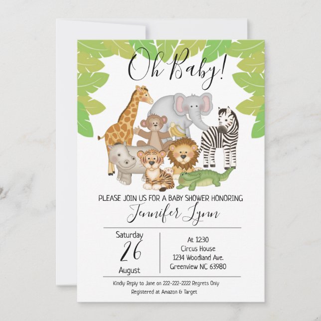 Safari Animals Baby Shower Invitation (Front)