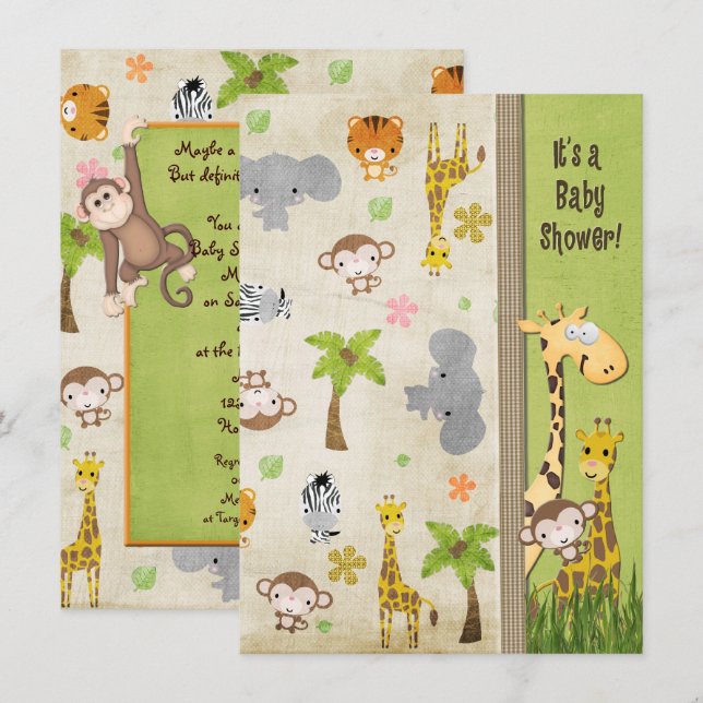 Safari Animals Baby Shower Invitation (Front/Back)