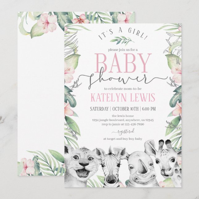 Safari Animals Baby Shower Invitation (Front/Back)