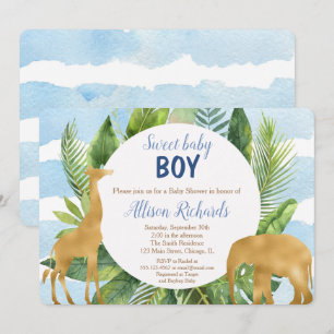 Safari animals baby shower invitation boy