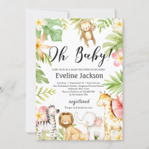 Safari Animals Baby Shower Invitation Greenery