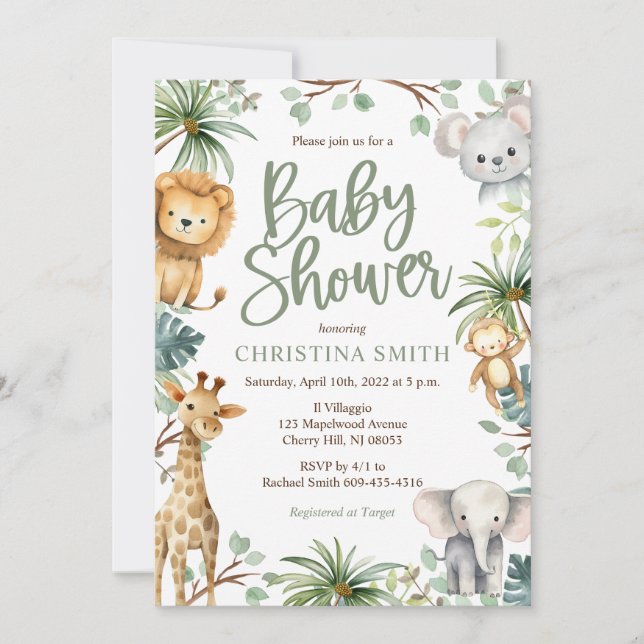 Safari Animals Baby Shower Invitations (Front)
